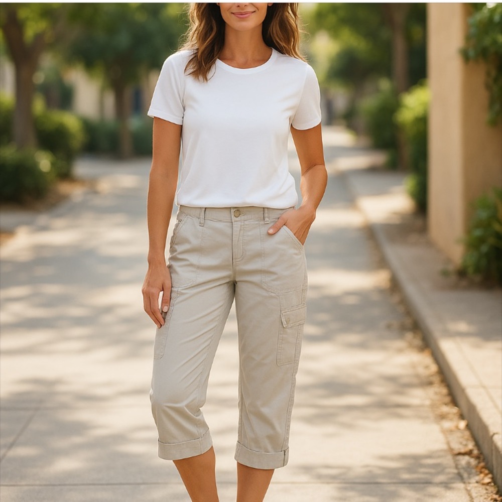 Chico's The Ultimate Fit Luxe Twill Utility Cargo Crop Size 6